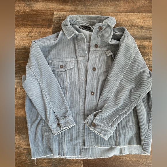 Zara Soft Blue Corduroy Shacket - Picture 1 of 4